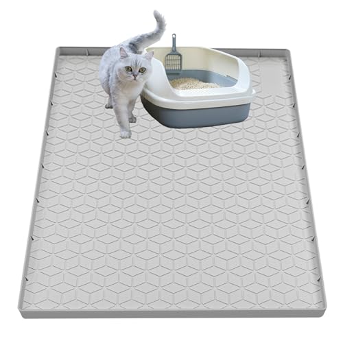 Cat Litter Mat for Litter Box, Silicone Large Cat Litter Trapping Mat - 28x22 in, Waterproof & Non-Slip, Durable & Easy Clean, Light Gray - color: Light Grey, size: 28"L x 22"W