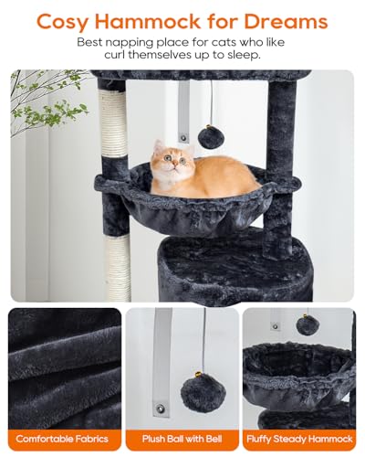 SYANDLVY Small Cat Tree for Indoor Cats, Cat Tower with Scratching Post, Modern Cat House with Padded Perch, Kittens Condo with Cradle, Smoky - color: Smoky Grey