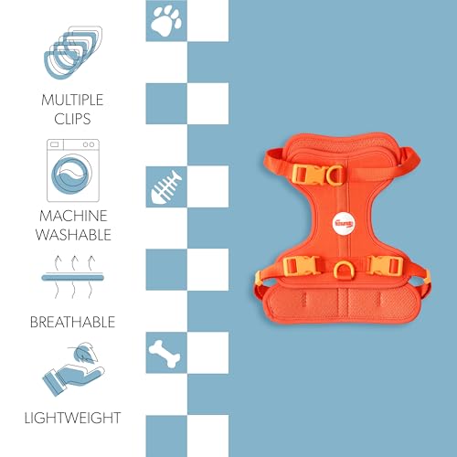 HNS1002A Arlo Medium Adjustable Soft Padded No Pull Pet Harness with 3 Buckles and 3 Leash Clips, Aperol - color: Dark Orange, size: Medium (Chest: 18 - 28")