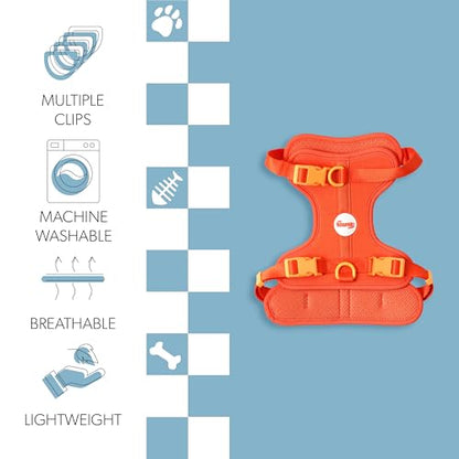 HNS1002A Arlo Medium Adjustable Soft Padded No Pull Pet Harness with 3 Buckles and 3 Leash Clips, Aperol - color: Dark Orange, size: Medium (Chest: 18 - 28")