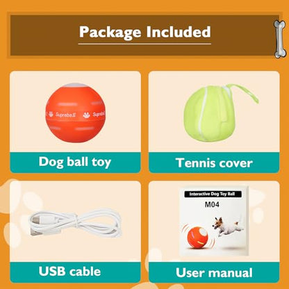 PetDroid Interactive Dog Toys Dog Ball, [Newly Upgraded] Durable Motion Activated Automatic Rolling Ball Toys for/Small/Medium/Large Dogs,USB Rechargeable(Orange) - color: Orange
