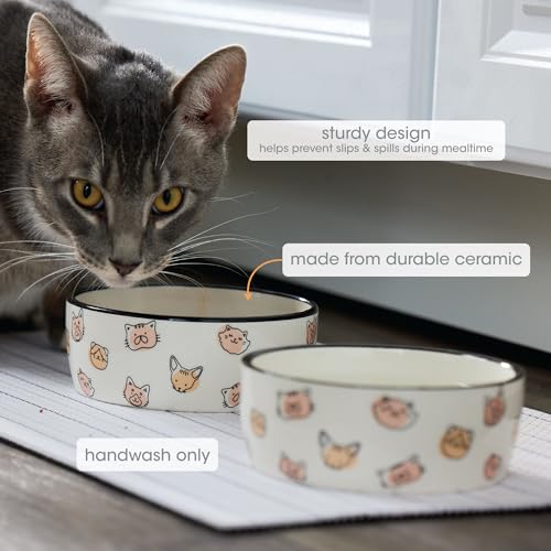 Pearhead Ceramic Cat Bowl, Holds 12 oz, Whisker-Friendly Pet Dish for Food and Water, Cute Cat Face Design - color: Blush Cat Faces, size: Single Bowl