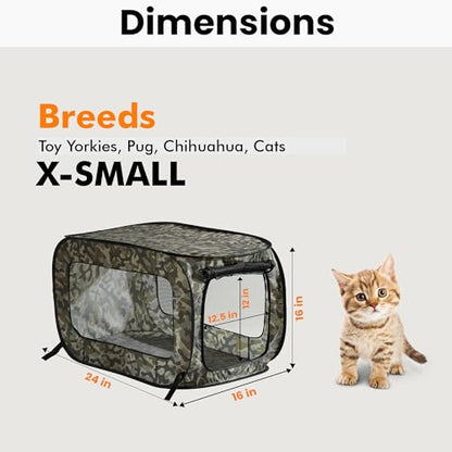 Beatrice Home Fashions Portable, Collapsible, Pop Up Kennel Travel Cat and Dog Crate, 24" L x 16.6" W x 16" H, Camo Green - color: Camo Green, size: 24.0"L x 16.6"W x 16.0"H