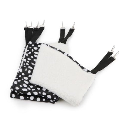 2 Pack Small Animal Hammock Soft Fleece Sleeping Bed for Mice Rat Chinchilla Guinea Pig Ferret Kitten Cat Rabbit (S: 10.6x10.6inch, Black White Dot) - size: S 10.2" x 10.2"