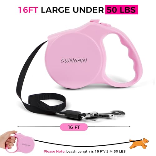 Pink Retractable Dog Leash,Strong Nylon Tape-One-Handed One Button Lock for Puppy, Cat, Pet Walking and Training,16ft Dog Walking Leash with 360°Tangle-Free Design,Anti-Slip Handle (Pink -Small) - color: Pink -Small