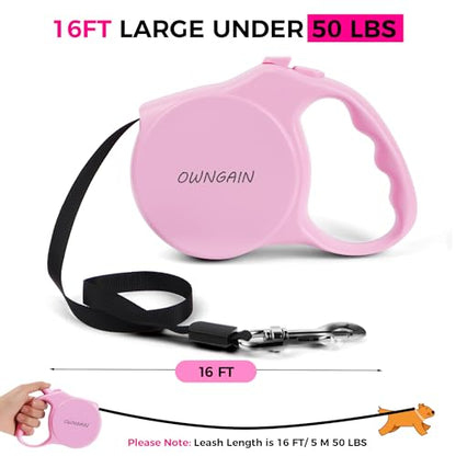 Pink Retractable Dog Leash,Strong Nylon Tape-One-Handed One Button Lock for Puppy, Cat, Pet Walking and Training,16ft Dog Walking Leash with 360°Tangle-Free Design,Anti-Slip Handle (Pink -Small) - color: Pink -Small