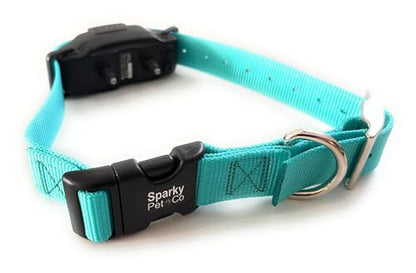 Sparky Pet Co - ECollar Replacement Strap - Easy Release Double Buckle Dog Collar - Rugged Nylon - Adjustable - D Ring - Quick Release Metal Clasp - for Invisible Fence Systems - 1" x 28" - Teal - color: Teal, size: 1" Wide