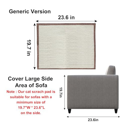 Cat Scratch Furniture Protector with Natural Sisal for Protecting Couch Sofa Chair Furniture,Couch Protector from Cat Claws 23.6L''*19.7W'' (Brown, Right Handed) - color: Brown