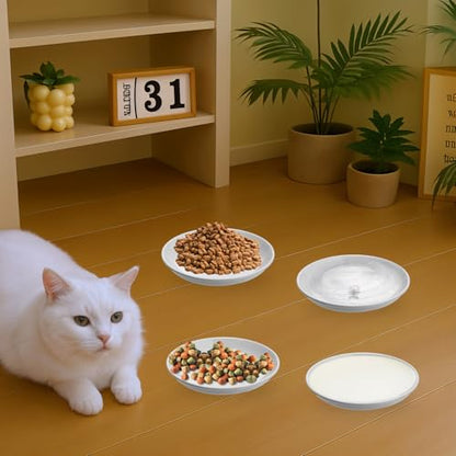Cat Food Bowl 6 Pack Ceramic Cats Bowl Anti Whisker Fatigue Cat Dishes 5.91 Inch Cats Food Tray Shallow Wide Feeding Kitten Plate Cute Paw Fishbone Pattern Water Dish for Indoor Wet Dry Foods Pet