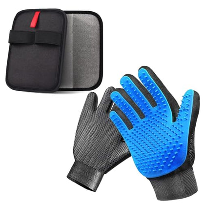NVNAN 2-in-1 Pet Grooming Glove & Fabric Hair Remover - Reusabie, Silicone Massage Bristles,Static Adhesion for Quiuck Shedding Control,Safe for Dogs & Cats - color: Fabric Pet Hair Gloves+Pet Grooming Brush