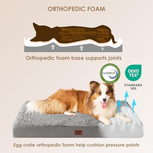 EHEYCIGA Orthopedic Foam Dog Bed, Medium, 30"L x 20"W x 3.5"Th, Light Grey - color: Light Grey, size: 30*20*3.5 Inches