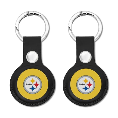 NFL Pittsburgh Steelers Keychain Apple AIR TAG Holder 2-Pack for Dogs & Cats, Case for Apple Airtag Tracker, GPS Dog Tracking Device Pendant Holder - color: PITTSBURGH STEELERS, size: 2 Pack, style: KeyChain Ring Buckle