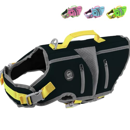 EMUST Dog Life Jacket, Reflective Dog Life Vest for Swimming with 4 Pockets, High Buoyancy Small Medium Large Dog Floating Vest with Reinforced Rescue Handle, Black, XS - color: Black, size: XS