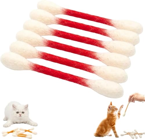 Cotton Swabs Cat with Catnip, 6 Pk Giant Kitten Chew Sticks for Indoor Boredom, Durable Dental Teething Ropes, Big Interactive Felt Kitty Kicker Play Lover Gift Accessories (Red) - color: Red