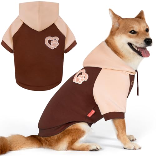 KYEESE Dog Hoodie Stretchy Pet Sweatshirt with Drawstring Comfort Cat Sweater Cat Coat with Leash Hole Warm Pet Clothes Dogs Winter Coat for Cold Weather Soft Dog Clothes for Small Dogs - color: 2#Brown, size: X-Large (24-35lbs)