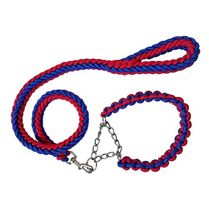Love Dream Dog Collar and Leash Set, Heavy Duty Nylon Braided Rope Strong 4 FT Dog Leash and Martingale Training Collar for Small Medium Large Dogs Training and Walking (Blue & Red) - color: Blue & Red, size: Medium (Thick 1.5cm)