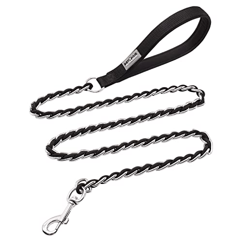 Chain Dog Leash Chew Proof Metal Leash for Medium Large Dogs, Chain Link Dog Anti Chew 5.2FT / 4FT Strong Anti Bite Comfortable Soft Padded Handle (Black, 4FT(5-30lb)) - color: Black, size: 4FT(5-30lb)