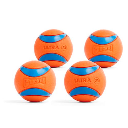 Chuckit! Ultra Ball Dog Toy - Medium Bouncy Fetch Balls For Dogs 20-60 lbs - Made from Durable Rubber - Floating Water Pet Toys - Size Medium - 2.5-inch Diameter - Pack of 4 - size: Medium, style: Medium (4 Pack)