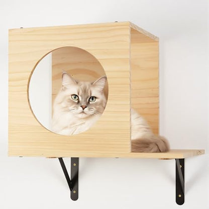 TIMIEEYA Cat Wall Shelves - Stable & Safe 5 in 1 Cat Walls Furniture Set, Wooden Kitten Climbing Wall with 1 Condos House, 1 Hammock & 3 Wall Steps - style: 5pcs with Hammock