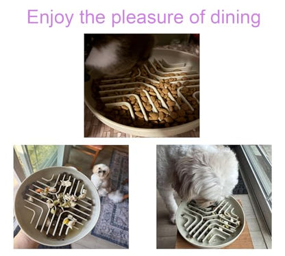 Slow Feeder Bowls for Dogs and Cats, 7.9inch Slow Down Bowl with Suction Cups, Puzzle Pet Bowls Non-Slip Design Dishwasher Microwave Safe 2PCS (Purple+Beige) - color: Purple+Beige