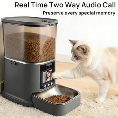 5L Automatic Cat Feeder with Camera, Two-Way Video 3MP HD & Audio, 5G WiFi Automatic Dog Feeder with Night Vision, Cat Food Dispenser with Dog Food Container for Multiple Pets (Grey, 5L) - color: Grey