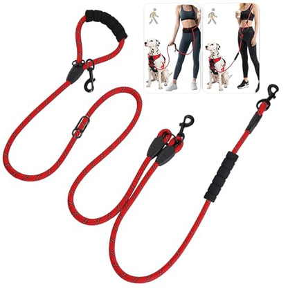 Cymiler Hands Free Dog Leash, 8 Ft Reflective Cross-Body Pet Rope Leashes with Sponge Handle, Heavy Duty Nylon, for Running, Hiking, Training, Waist Leash for Small Medium Large Dogs (Red) - color: Red