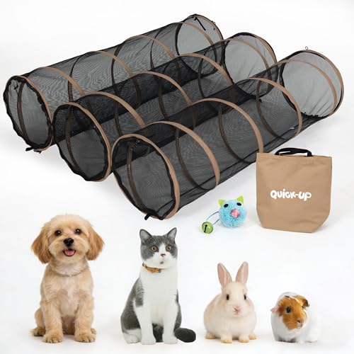Cat Play Tunnel-3 Packs for Indoor and Outdoor,Pet Tunnel,Cat Enclosure, Easy to Connect with Two Zipper Doors,Product Size 59'' x 18'',Tan Trim (3 Tunnels) - size: 3 pcs Tan Tunnels