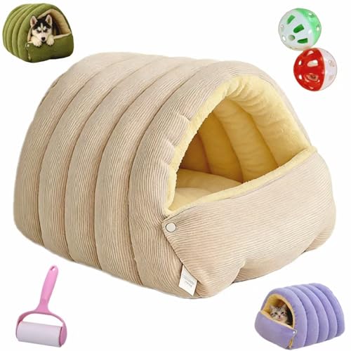 Enclosed Cat Bed - Removable & Washable Cozy Cave Dog Nest, Soft Plush Cushion Pet Nest for Indoor Cats & Small Dogs, Warm Closed-Off at Bed Cave Sleeping Bag (Big,Off White) - color: off white, size: big
