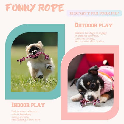 Puppy 3 Pack Cotton Knot Rope Toys for Small Dogs & Puppies, Durable Teething & Tug of War Chew Toy, Safe Interactive Toy for 2-8 Months Pets and High Active Puppy (Pink, Small) - size: Small