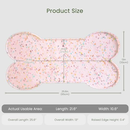 PWTAA Dog Food Mat Anti-Slip Silicone Dog Bowl Mat Thicker Pet Placemat Waterproof Cat Feeder Pad with Raised Edge Puppy Kitten Feeding Mats Suitable Small Medium-Sized Dogs Cats Eating Tray - color: Donut Pink, size: 25.6" x 13"