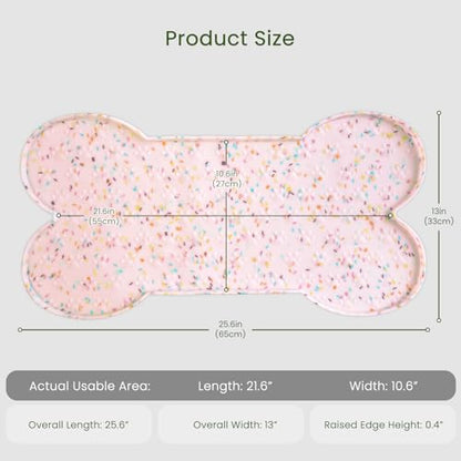 PWTAA Dog Food Mat Anti-Slip Silicone Dog Bowl Mat Thicker Pet Placemat Waterproof Cat Feeder Pad with Raised Edge Puppy Kitten Feeding Mats Suitable Small Medium-Sized Dogs Cats Eating Tray - color: Donut Pink, size: 25.6" x 13"