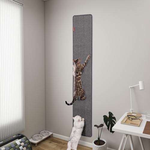 66.93x13.38x0.32 inch Thickened Cat Wall Scratcher Carpet, Cat Climbing Wall, Durable Cat Wall Furniture, Tall Cat Scratching Post, Wall Scratchers for Indoor Cats, Couch Sofa Protector (Grey) - color: Grey, size: 66.93x13x0.32inch