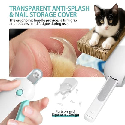 Cat Nail Clipper, Cat Nail Trimmer with Adjustable 3-Size Trimming Hole & Hidden Nail File, Anti-Splash Claw Cutter with Debris Catcher for Kittens, Cats & Small Pets Home Grooming