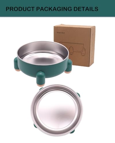 Raised Cat Food Bowl, Anti Vomiting Elevated Cat Bowl Stainless Steel, Whisker Friendly Shallow Wide Dish, 3 Cups (24 oz) Non-Slip Dishwasher Safe for Indoor Cats (Green, 1-Pack) - size: 1 Pcs