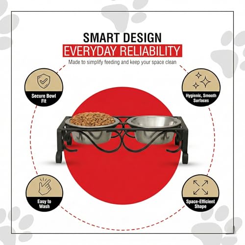 Loving Pets Elevated Dog Bowls – Raised Stainless Steel Dog Bowls with Steel Stand – Non-Skid, No Spill Feeder for Small, Medium & Large Dogs – Easy to Clean, Durable Raised Dog Feeding Station - color: Matte Black, size: 1 Pint