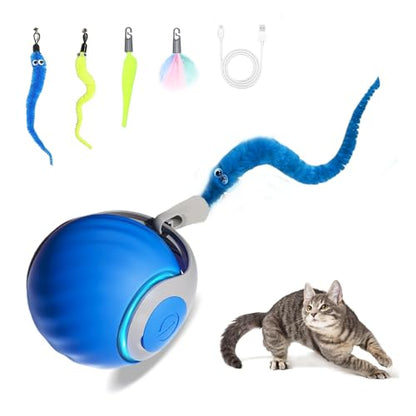 2026 New Upgrade Speedy Tail Cat Toy, Smart Interactive Pet Toys Comes with 4 Tails, Reinforced Version of The Cat Toys Balls, Two Speed Adjustment (Blue) - color: Bule