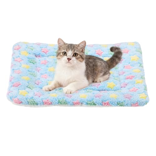 Dog Cat Bed Mat, Soft Coral Fleece Pet Cushion Pad with Cute Star Print, Warm Washable Pet Bed 13x10 Inches, (Blue), Intended for Medium Small Dog Cat - color: Blue, size: 13x10 inch