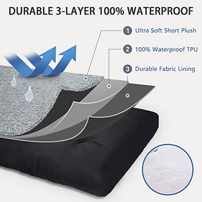 Dog Crate Bed Waterproof Deluxe Plush Dog Beds with Removable Washable Cover Anti-Slip Bottom Pet Sleeping Mattress for Large, Medium, Jumbo, Small Dogs, 35 x 22 inch, Gray - color: Grey, size: 35.0"L x 22.0"W x 3.0"Th