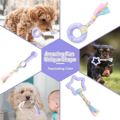 Petcare 6 Pack Puppy Teething Toys, Cute Purple Small Dog Chew Toys for Puppies 0-6 Months, Soft Rubber Rope Dog Teething Toys, Best Small Puppy Toys, Puppy Essentials Supplies - color: Purple