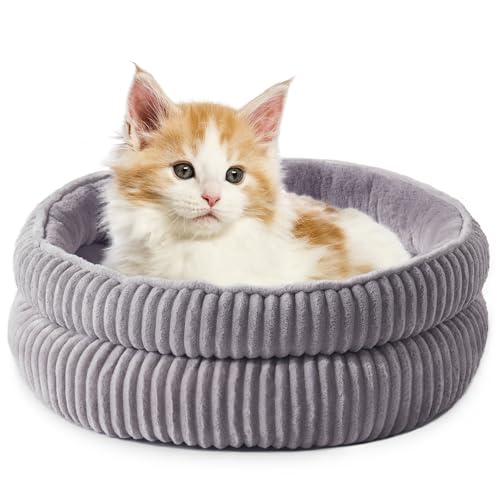 Cat Beds for Indoor Cats,Kitten Bed,Dog Bed for Extra Small Dogs Breeds,Puppy Kennel Bed, Comfy Durable Pet Sleeping Bed, Washable Roun Cat Beds & Non-Slip Bottom, Gray 18" L x 18" W x 7" Th - color: Grey1, size: Small
