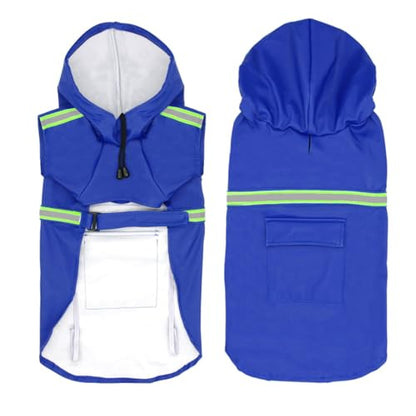 Pet Dog Raincoat Water Repellent Reflective Lightweight with Adjustable Hood for Small Medium Large Dogs (Blue,L)