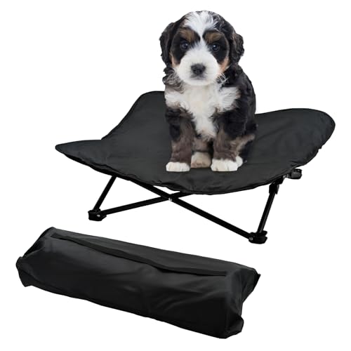 Elevated Dog Bed, Portable Raised Pet Cot for Outdoor and Indoor Folding Dog Cot Bed with Comfortable Padded Filling Carrying Bag Included Pet Raised Travel Lounger for Camping Traveling (28x28x8inch) - color: Black, size: Small