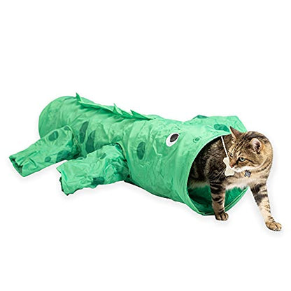 Pet Craft Supply Dizzy Dino Multi Cat Tunnel Boredom Relief Toys with Crinkle Feather String for Dogs, Cats, Rabbits, Kittens and Guinea Pigs for Hiding Hunting and Resting (8754) - style: Dizzy Dino