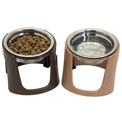 SportPet Food Bowls_Raised Stainless Steel Bowl_Gravity Feeder and Waterer,Brown - color: Brown
