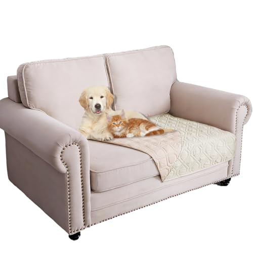 Ameritex Waterproof Dog Bed Cover Pet Blanket for Furniture Bed Couch Sofa Reversible - color: Cream+babypink, size: 30x53 Inch (Pack of 1)
