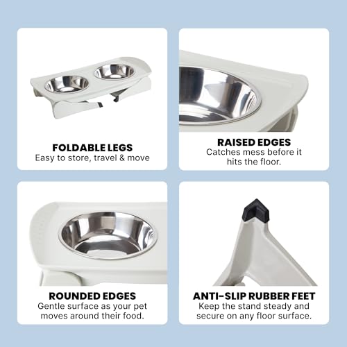 MalsiPree Elevated Dog Bowls for Small Dogs - 6.5" Raised Dog Bowl Stand with Splash Guard - Portable Folding Pet Feeding Station with 2 Stainless Steel Bowls - Travel Road Trip Foldable Collapsible - size: Medium
