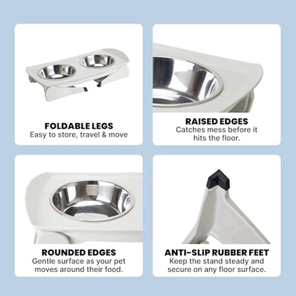 MalsiPree Elevated Dog Bowls for Small Dogs - 6.5" Raised Dog Bowl Stand with Splash Guard - Portable Folding Pet Feeding Station with 2 Stainless Steel Bowls - Travel Road Trip Foldable Collapsible - size: Medium