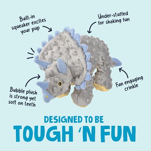 goDog Dinos Frills Squeaky Plush Dog Toy with Chew Guard Technology, Durable Fabric & Squeaker for Active Play, Gray, Large - color: Dinos Frills (Gray), size: Large