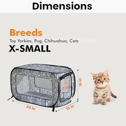 Beatrice Home Fashions Portable, Collapsible, Pop Up Kennel Travel Cat and Dog Crate, 24" L x 16.6" W x 16" H, Tail Waggers - color: Tail Waggers, size: 24.0"L x 16.6"W x 16.0"H