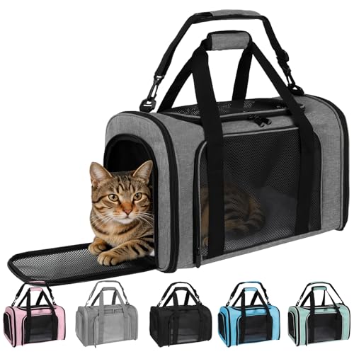 Carriers Soft-Sided Pet Carrier Case for Small Medium Cats Dogs Puppy Under 15 lbs,Airline Approved Cat Carrier with 4 Ventilated Windows (Medium,Grey&Black) - color: grey&black, size: 17.0"L x 11.0"W x 11.0"H